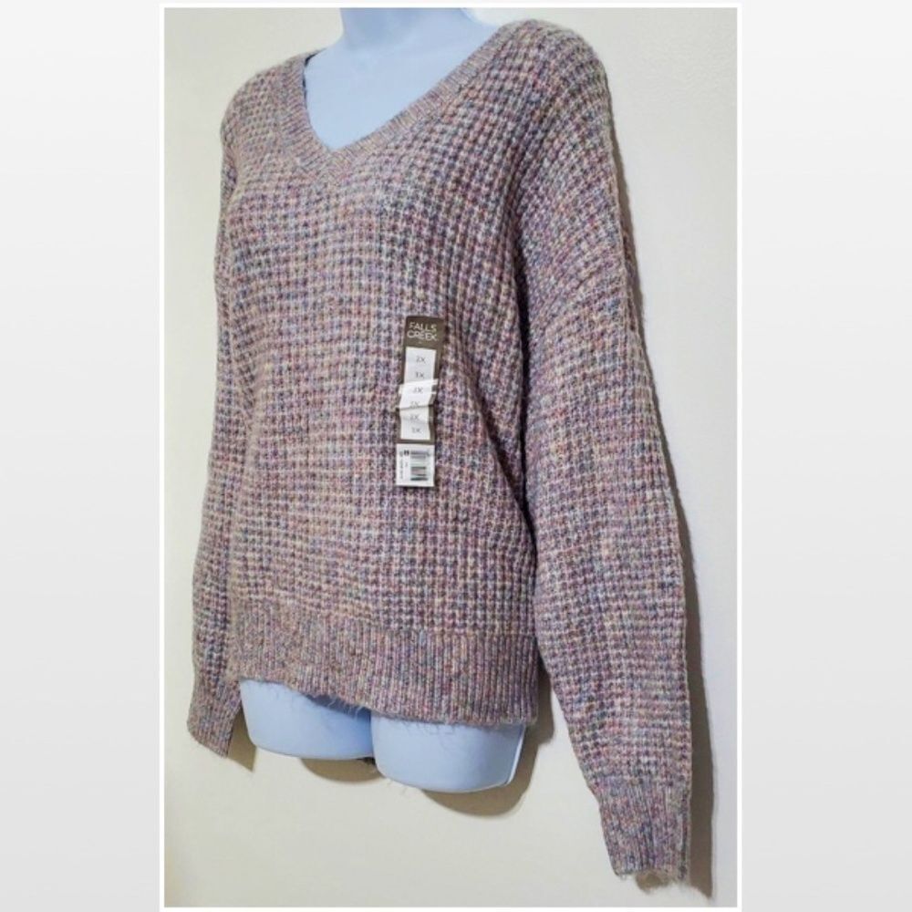 New Falls Creek Sweater Womens Plus 3X Hi Low Purple Grey Ombre Fuzzy Knit NWT - Picture 6 of 16